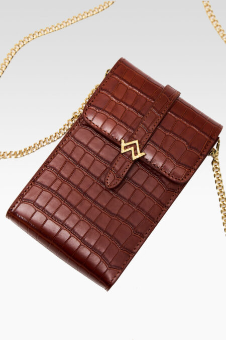 Bandoulière Alice croco marron