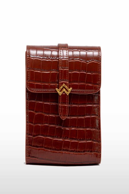 Bandoulière Alice croco Marron